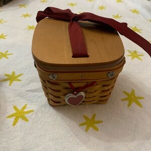 Longaberger Basket with Burgundy Ribbon and Heart Charm